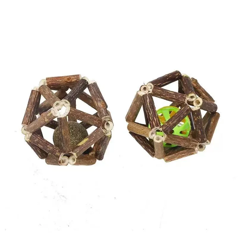Catnip Toys-2Pcs Natural Silvervine Stick Catnip Ball&Bell Ball-Cat Toys for Indoor Cats- Cleaning Teeth Molar Tools Matatabi Cat Chew Toy-Kitten Toys All Breeds, 7.5cm
