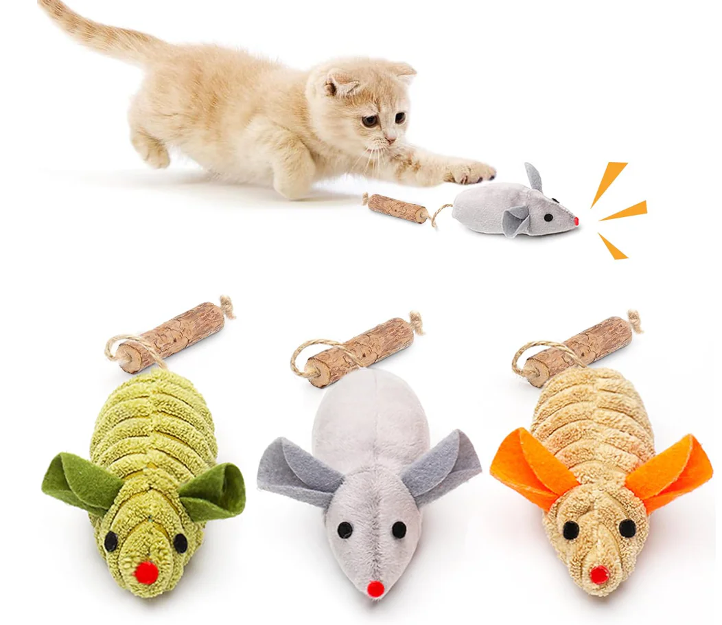 Cat Toys: 3pcs Squeak Mice Interactive Catnip Silvervine Animals for Indoor Kittens - Dental Matatabi Cat Nip & Chew Exercise Toy for All Breeds & Species