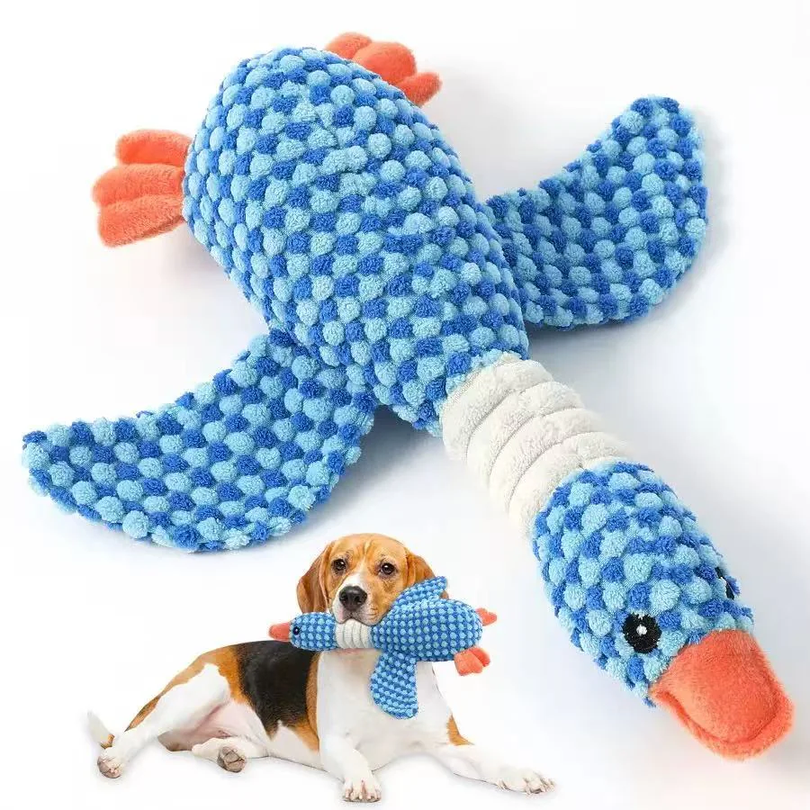 Upgraded Goose Indestructible Dog Toys for Aggressive Chewers Small Medium Large Breed, Crinkle Squeaky Plush Dog Puppy Chew Toys for Teething, Duck Puppy Toys