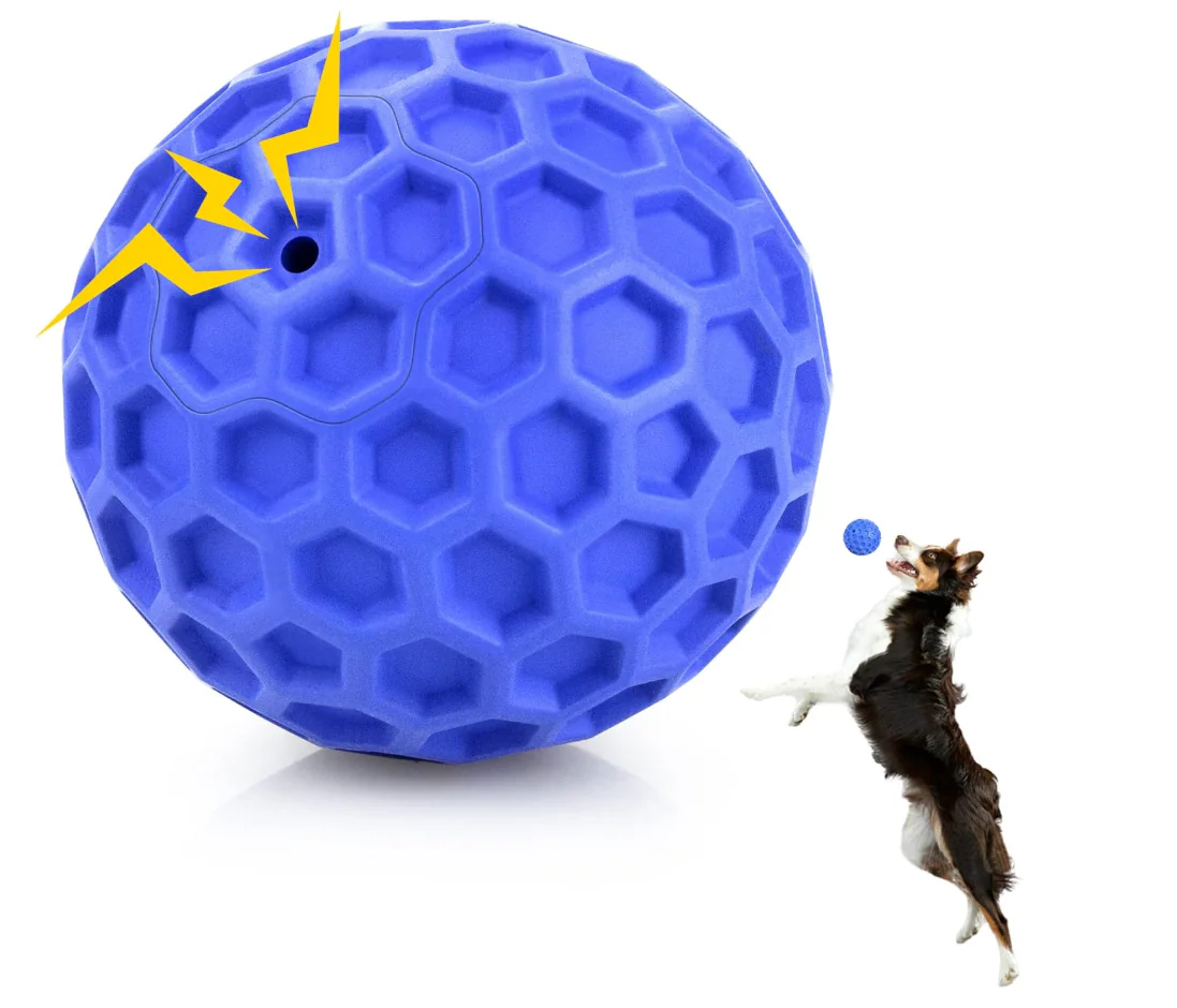 Indestructible Squeaky Dog Ball, Relieves Anxiety, Cleans Teeth, Interactive Chew Toy for Aggressive Chewers, Dog Toy for Large Breeds, Outdoor Waterproof (L, 75mm)